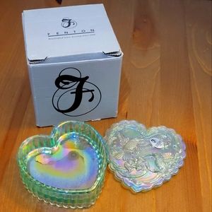 Fenton art glass humming bird heart trinket box